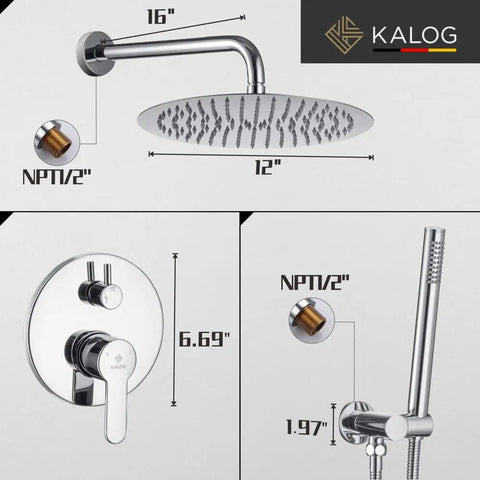 Shower System With Tub Spout And Wall Mount Chrome Finish, Rainfall Showerhead Plus Handheld Spray, 12-Inch Wide Rain Shower details