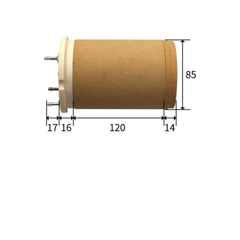 Heavy Duty Industrial Hot Air Heater Assembly Featuring High Output Heating Wire Combined With Plush Pearl Cotton Climbing Pad Engineered To Go Hard On 11Kw 3X400V Motor Drives While Keeping Your Wallet Happy Since Straight Fire Thermal Efficiency Is, showing dimensioned cylindrical heating element.
