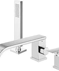 Ultra Long Waterfall Spout Roman Tub Faucet With Handheld Sprayer Modern Deck Mount Easy Install 3 Hole Single Handle Widespread Bath Filler