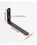 Heavy Duty L Shaped Corner Brackets For Wall Shelf Support, 75mm and 125mm dimensions, black steel material, ideal for cabinet mounts.