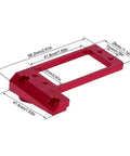 CNC machined red aluminum front axle servo mount for 1/10 RC crawler cars with dimensions, upgrade part for Capra F9 DIY LCG chassis.