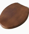 Built Tough Elongated Solid Wood Toilet Seat With Soft Close Hinges Thickened Natural Bark Veneer Cover showing smooth brown surface.