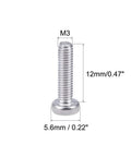 M3x12mm Pan Head Machine Screws With Phillips Cross Drive In Top Shelf 304 Stainless Steel showing dimensions and details.
