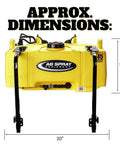 Beefy 45 Gallon UTV Sprayer Kit With 4.0 GPM 12V Pump dimensions 30x17.5 inches yellow poly tank front view