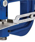 Heavy Duty Hand Punch Kit for Sheet Metal showing adjustable throat and work stop, designed for 16 to 22 gauge steel use.