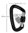 Rock Solid Locking Carabiner With Screw Gate And Keylock Nose Design crafted from 7075 aircraft grade aluminum alloy, 100mm by 56mm.