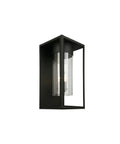 Matte Black Outdoor Wall Lantern with Clear Glass and LED Dimmable Lighting, Weatherproof Sconce for Porch, Patio, or Garden, 17 Inch Tall Steel