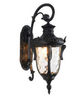 Outdoor Wall Light Fixtures Black Finish With Hammered Glass Shade 16.93 Inch Height Exterior Lantern Waterproof Sconce Porch