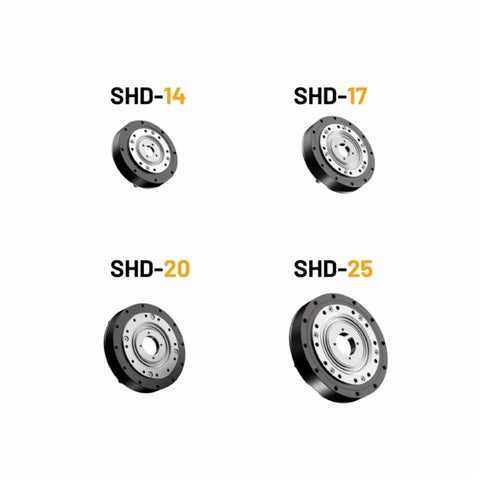 Top Notch Precision Harmonic Drive Robot Gear Reducer Featuring Tight Horizontal Mount And One Hundred Reduction Ratio for SHD-14, SHD-17, SHD-20, SHD-25 models.