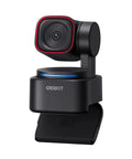 Ultra Compact 4K AI Webcam Featuring Buttery Smooth Auto Tracking And Triple Mic Array Lightweight Streaming Camera on a monitor mount.