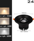 DJVHSRI Recessed Lighting Housing Trim Kits Adjustable Angle Ceiling Downlight Thin Round Led Recessed Spot Lights for Panel Grille Integrated Spotlight Focus Clothing,Warm Light,White Light, 24W black downlight with size dimensions.