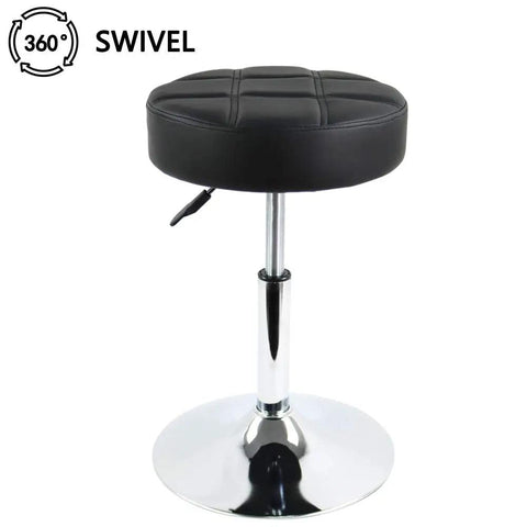 Height Adjustable Padded Shop Stool With 360 Degree Swivel For Counter Desk Home Office Bar And Salon Black PU Leather Cushioned Seat