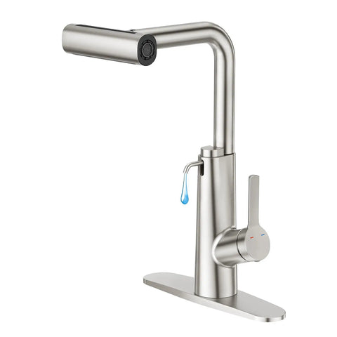 CREA Waterfall Kitchen Faucets with Soap Dispenser, single handle brushed nickel faucet with pull down sprayer.