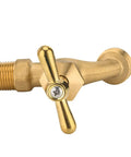 Heavy Duty Solid Brass Outdoor Garden Hose Faucet Featuring Half Inch Male Npt To Three Quarter Inch Mht Connection Smooth multi turn valve close up.