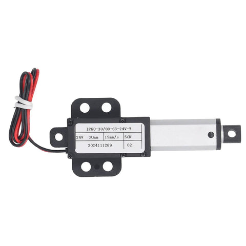 Compact 24V Linear Actuator With Splash Proof Housing And Zero Drama Wiring For Custom Builds shown from the side with detailed labeling.