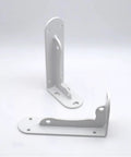 Super Tough White Iron Wall Mount Floating Shelf Brackets With Reinforced Triangle Brace To Haul Heavy Loads Without Breaking A Sweat Includes Complete Mounting Kit For Easy Setup That Actually Holds Up in white finish.