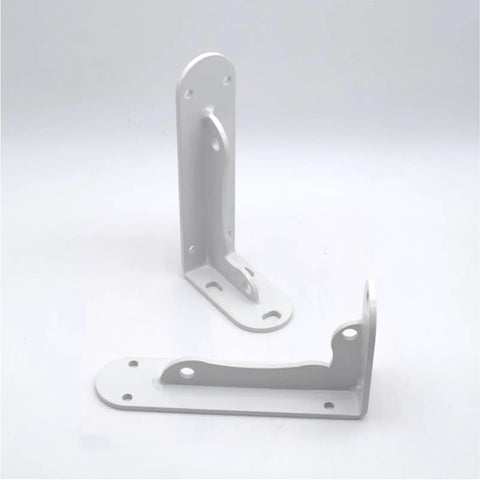 Super Tough White Iron Wall Mount Floating Shelf Brackets With Reinforced Triangle Brace To Haul Heavy Loads Without Breaking A Sweat Includes Complete Mounting Kit For Easy Setup That Actually Holds Up in white finish.