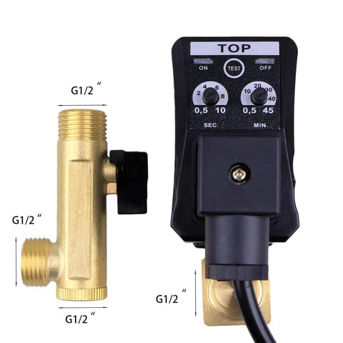 Half Inch AC 110V Automatic Timed Drain Valve For Air Compressor Tank, 2 Way Direct Acting Valve with Ball Valve Filter