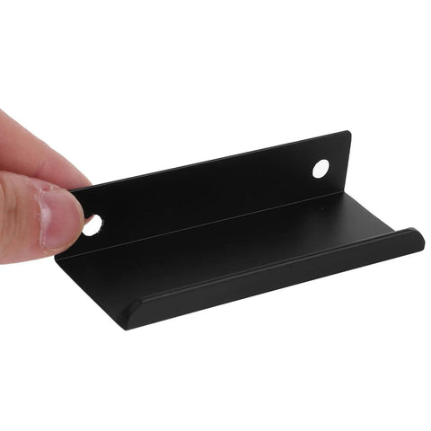 Person holding 80mm Matte Black Aluminum Finger Pull Drawer Handle No Drill Hidden Cabinet Pull For Kitchen Closet Doors And Drawers