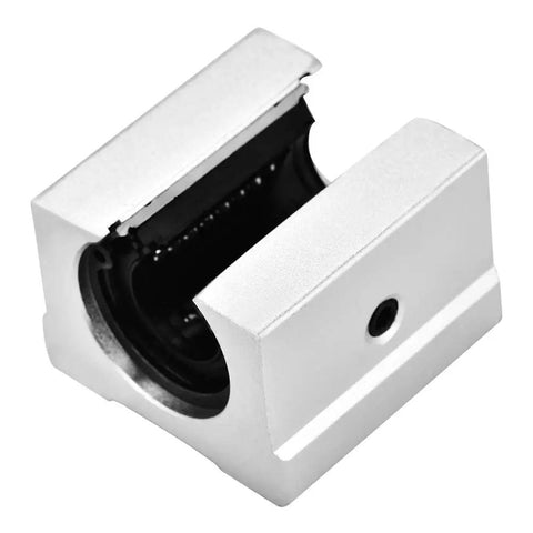 SBR16UU 16mm Aluminum Linear Ball Bearing Slide Block With Chrome Plated Rod For Cnc Machines And Diy Builds showing open design.