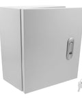 Outdoor Waterproof Plastic Electrical Distribution Box With Lock 25x30x14 Cm, front view, with keys