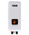 240V 5.5KW 4.5KW 3.5KW On-Demand Tankless Electric Water Heater with Digital LCD Display, front view.