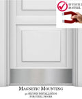 Door Kick Plate With Magnetic Mount, Anodized Aluminum In Satin Nickel Finish, 8x34 Inches, shown on steel door