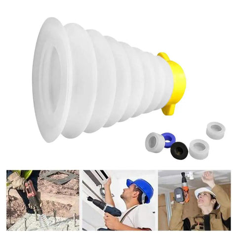 Silicone Drill Dust Cover Baffle With Quick Attach Dust Collector for MessFree Job, includes 5 sealing rings for 160mm drills, easy install.