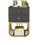 Solid Heavy Duty Metal Nightstand With Two Jumbo Drawers Smooth Modern Bedside Cabinet Go To Storage Side Table For Bedrooms Or Couches Quick Clean Tough Build Built Different in black and gold finish.