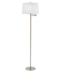 62 Inch Metal Swing Arm Floor Lamp In Brushed Steel, Your Go To Adjustable Reading Light For Living Room Or Office, Industrial Style