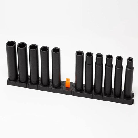 Magnetic One Half Inch Socket Organizer Pro Series Set showing socket holder with orange missing tool indicator.