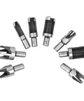 Straight Shooter Eight Piece Wood Plug Cutter Drill Bit Set Built Different Using Hardcore High Carbon Steel For Seamless Countersinks.
