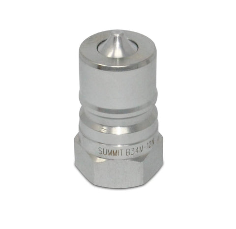 Summit B34M-12N quick-disconnect hydraulic coupling, silver metal, 3/4 in NPT