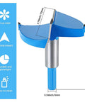 Blue woodworking hinge hole saw drill bit with hex handle, 48mm cutting diameter, steel core.
