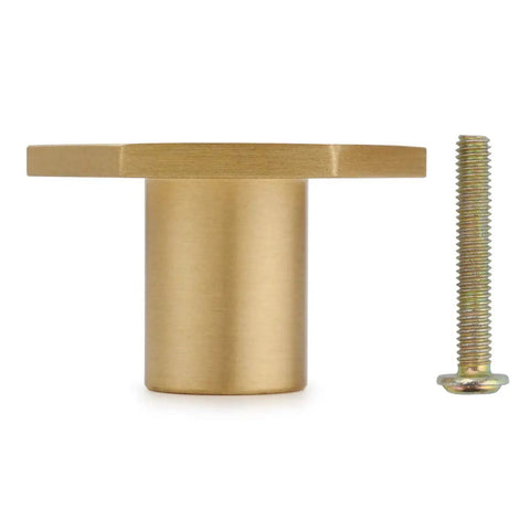 10 Pack 1.3 Inch Gold Cabinet Knobs Solid Brass Hexagon Drawer Pulls Brushed Brass Hardware side view with screw