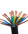 Tour Ready Power Extension Cable Featuring Rugged Male To Female Connectors Built With Heavy Duty Multi Strand Copper Wire Black Cord with colorful strands.