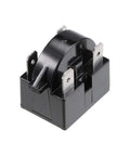 Refrigerator Start Relay 22 Ohm 4 Pin One Half HP 375W With Thermal Overload Protector, black plug-and-play module, front view