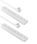 Plug Away Safe With This Legit Solid 6 Outlet Surge Protector Power Strip 2 Pack in white, 6 outlets, flat design with 2-foot cord.