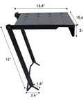 Pro Grade Heavy Duty Ladder Platform With 400 Lb Capacity Anti Slip Standing Surface And Tool Tray Rock Solid Safety Locking Wobble Free Extension Ladder Stand For Painting And Home Repairs Thick Steel Construction Black side view with dimensions