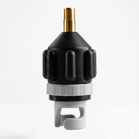 Inflatable Boat And Stand Up Paddle Board Pump Adapter For Schrader Valve No Fuss Universal Connector Black close-up