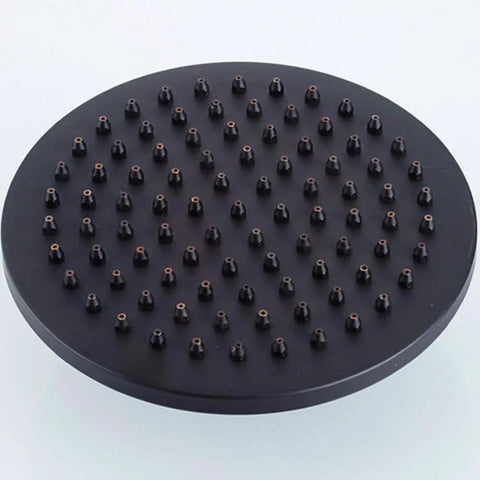 Round black shower head with multiple nozzles, part of UMJIGF Shower System with Hot and Cold Water Black Shower Faucet Set.