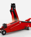 Torin Hydraulic Trolley Floor Jack 2.5 Ton Capacity With Blow Mold Carrying Case, heavy-duty steel construction shown in side view