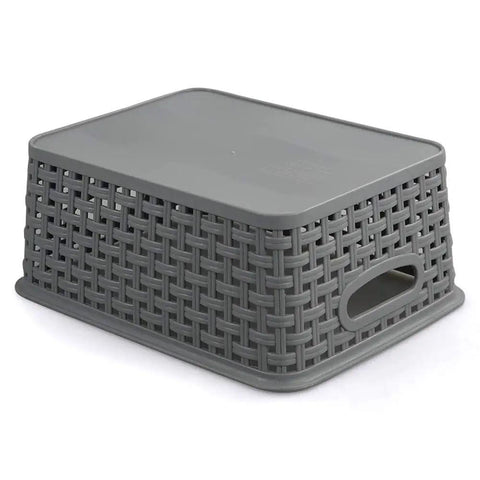 Pack Of Six Gray Plastic Storage Baskets, Durable Stackable Organizer Bins, 10.03 In By 7.59 In By 4.09 In with woven design
