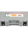 10 Ton Hydraulic Porta Power Kit With Heavy Duty Car Jack Ram For Auto Repair Shop Use, gray toolbox with handle.