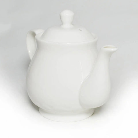 Gooseneck Porcelain Teapot With Lotus Design, 14oz Ceramic Tea Pot For Tea Or Coffee Brewing, Vintage Style Water Pot, Small Kettle For Kitchen
