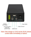 Front view of High Capacity Portable Power Bank 155Wh Multi Voltage Output 24V DC 12V DC And 5V USB showing ports and LED indicator.