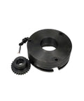 Electromagnetic brake assembly: two-piece kit with large black housing and separate small gear.
