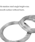 Front view of two stainless steel spring wire coils, 0.8 mm diameter, 10 m length, bright finish.