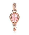 Pink Hot Air Balloon Charm In Rose Gold Plating For Bracelets And Necklaces with sparkling pink crystal and cubic zirconia accents.