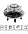 Front Wheel Bearing Hub Assembly For 2004 2005 Ford F150 Four Wheel Drive 6 Lug ABS Cable Compatible With Heritage Hub Bearing 515046 7990301 BR930455 SP550212, front view showing ABS sensor and cable.